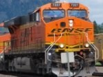 BNSF 7227 up close shot as she rolls west with a Grain train into Whitefish, MT. for a crew swap.
